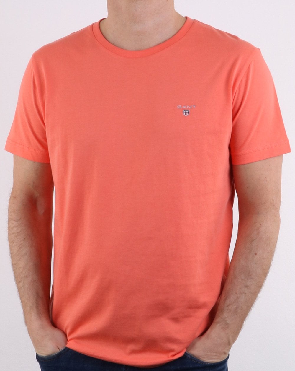 Gant Solides T-Shirt mit Rundhalsausschnitt in Koralle