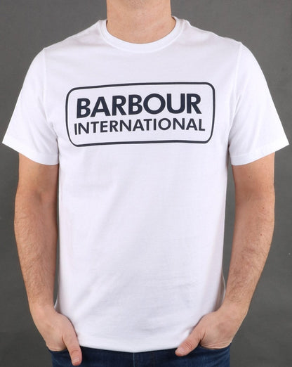 Barbour International – T-Shirt mit Blocklogo in Weiß