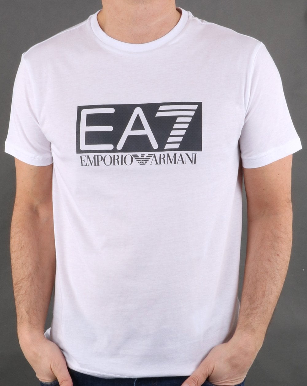 Emporio Armani – EA7 – Weißes T-Shirt mit Box-Logo
