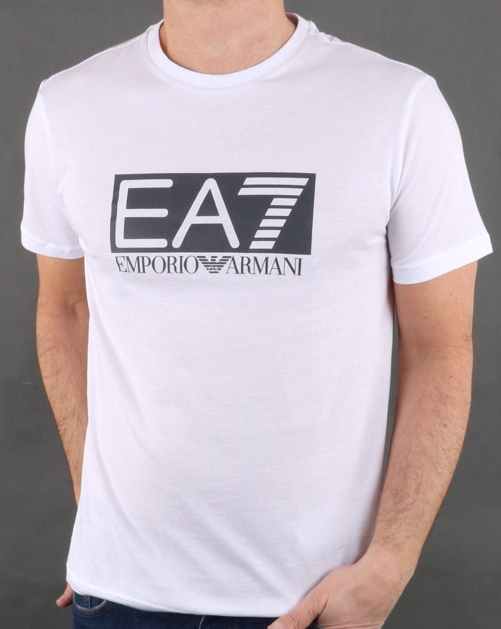 Emporio Armani – EA7 – Weißes T-Shirt mit Box-Logo