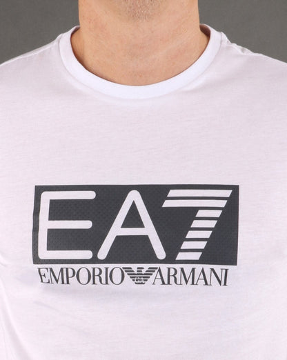 Emporio Armani – EA7 – Weißes T-Shirt mit Box-Logo
