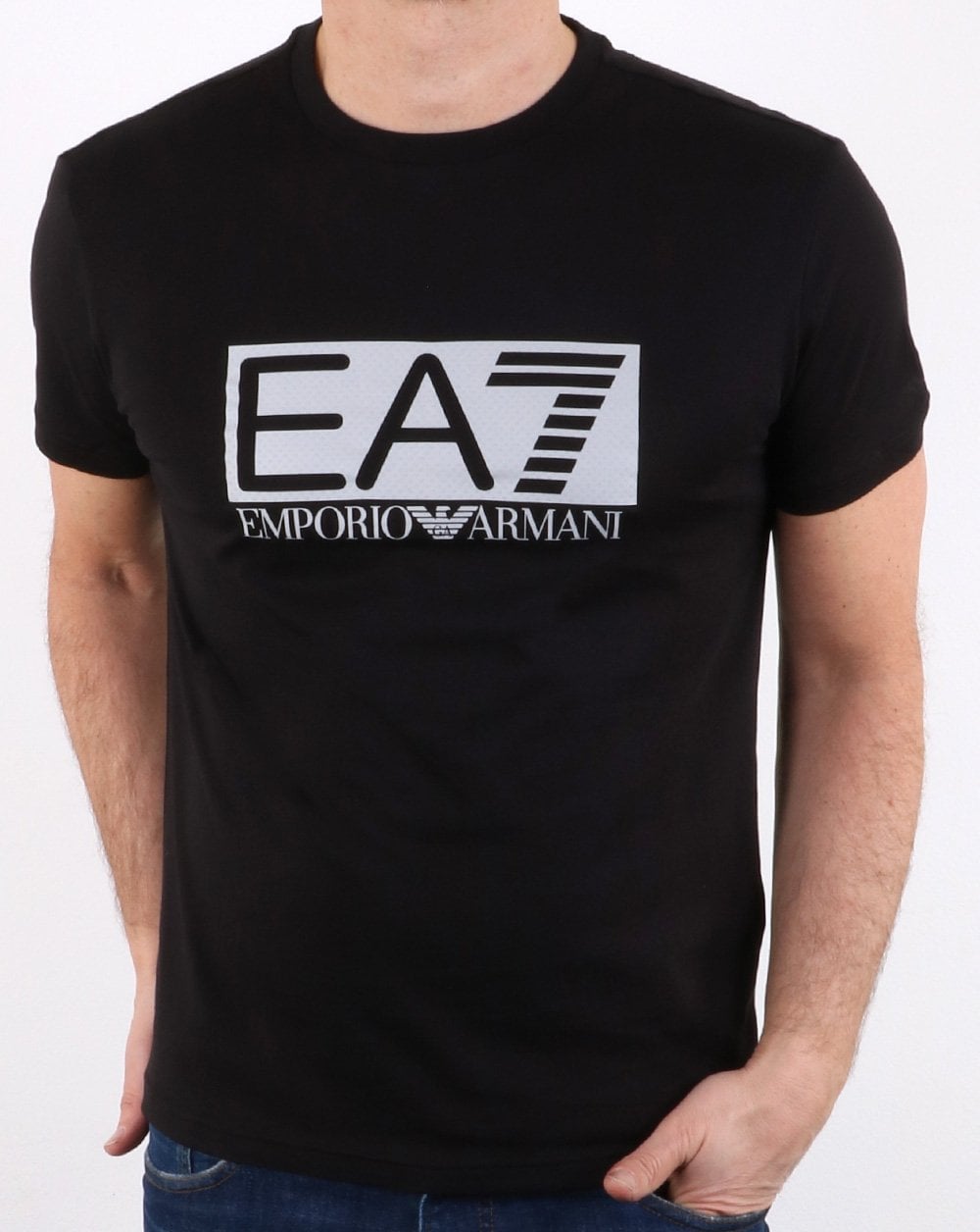 Emporio Armani – EA7 – Schwarzes T-Shirt mit Box-Logo