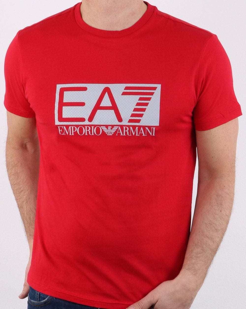 Emporio Armani EA7 Box Logo T Shirt in Red