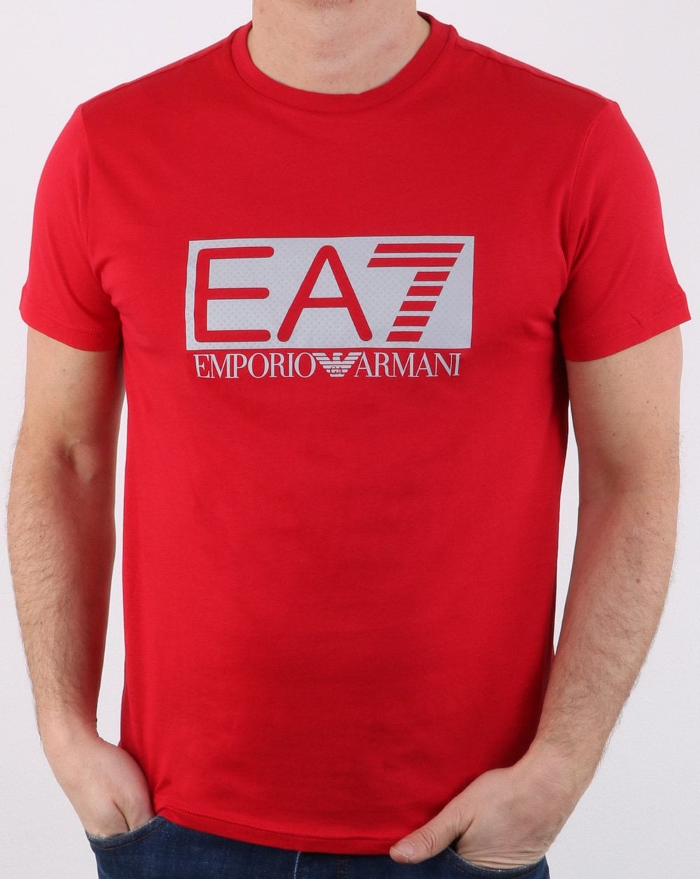Emporio Armani – EA7 – Rotes T-Shirt mit Box-Logo