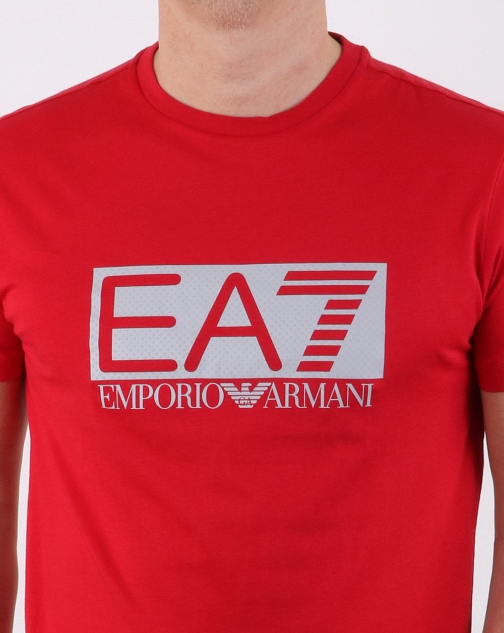 Emporio Armani – EA7 – Rotes T-Shirt mit Box-Logo