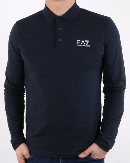 Emporio Armani EA7 – Langärmliges Poloshirt in Marineblau