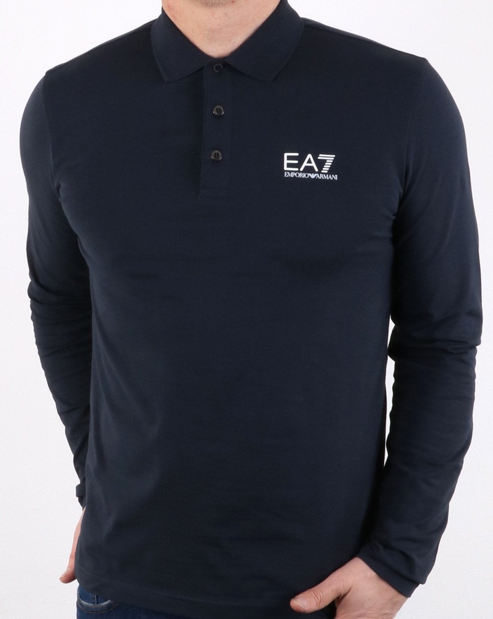 Emporio Armani EA7 – Langärmliges Poloshirt in Marineblau