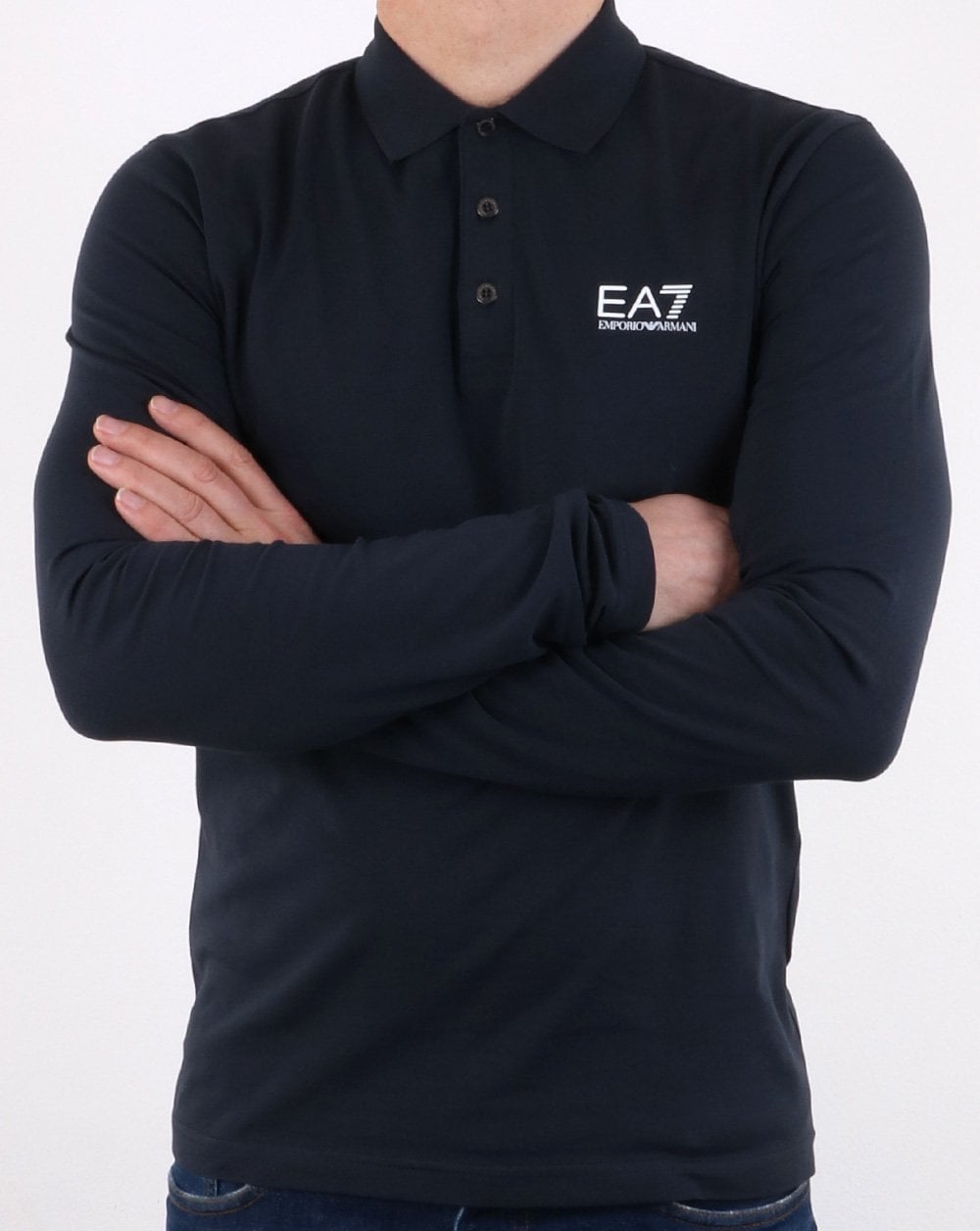Emporio Armani EA7 – Langärmliges Poloshirt in Marineblau