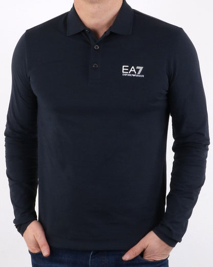 Emporio Armani EA7 – Langärmliges Poloshirt in Marineblau