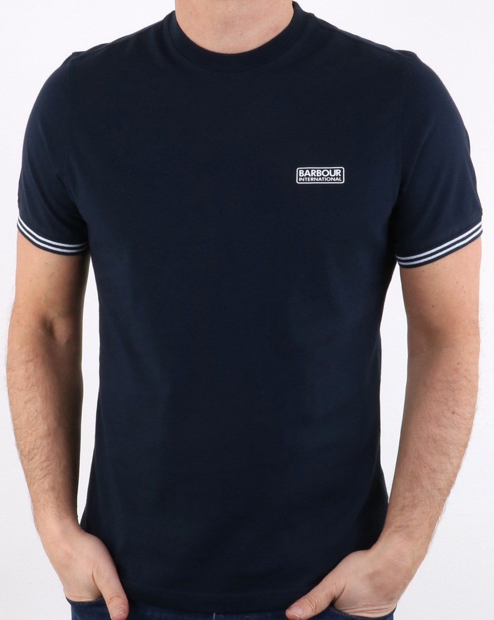 Barbour – T-Shirt mit Zopfmuster in Marineblau
