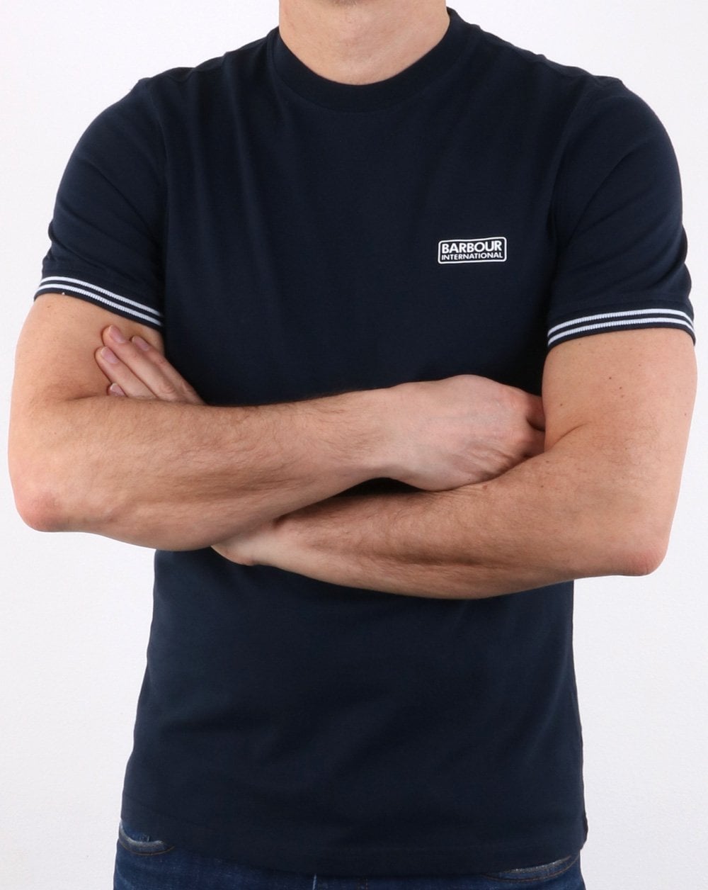 Barbour – T-Shirt mit Zopfmuster in Marineblau