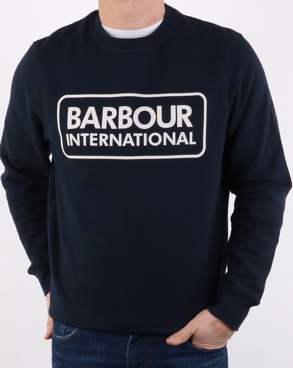 Barbour International Sweatshirt mit großem Logo, Marineblau