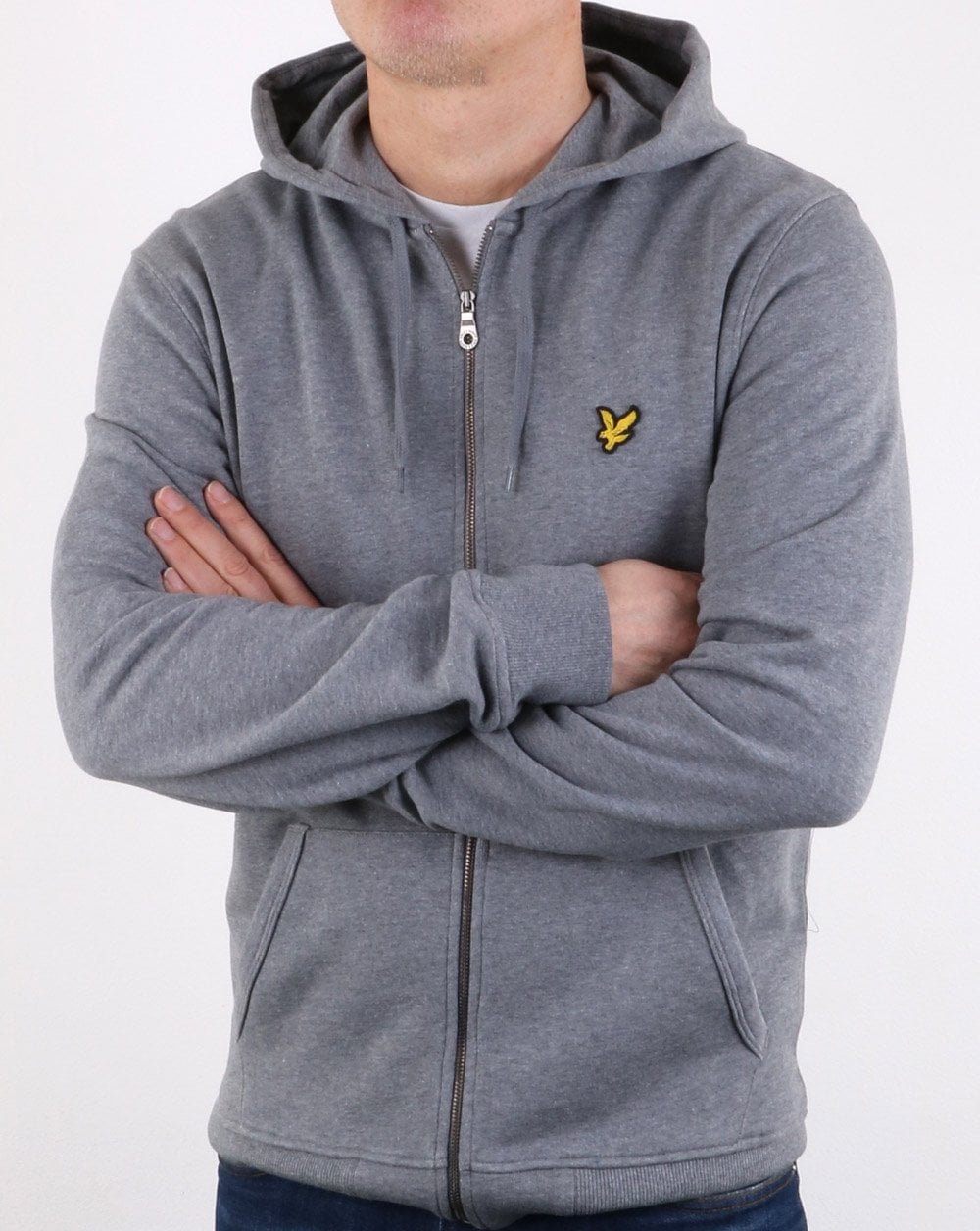 Lyle And Scott Zip Through Hoodie Mid Grey Marl