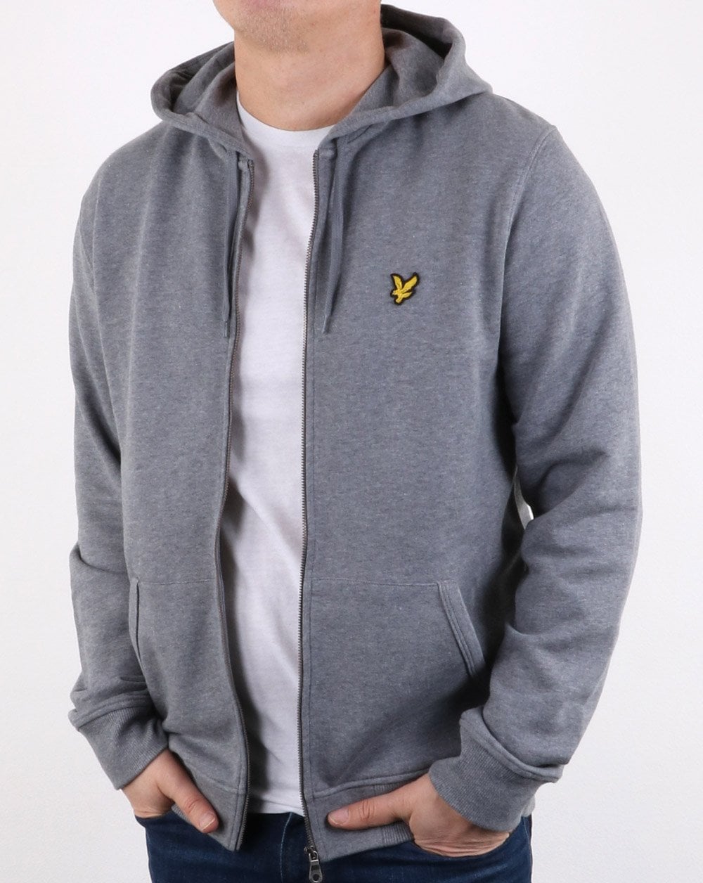 Lyle And Scott – Durchgehender Kapuzenpullover mit Reißverschluss in Mittelgrau