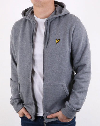 Lyle And Scott – Durchgehender Kapuzenpullover mit Reißverschluss in Mittelgrau