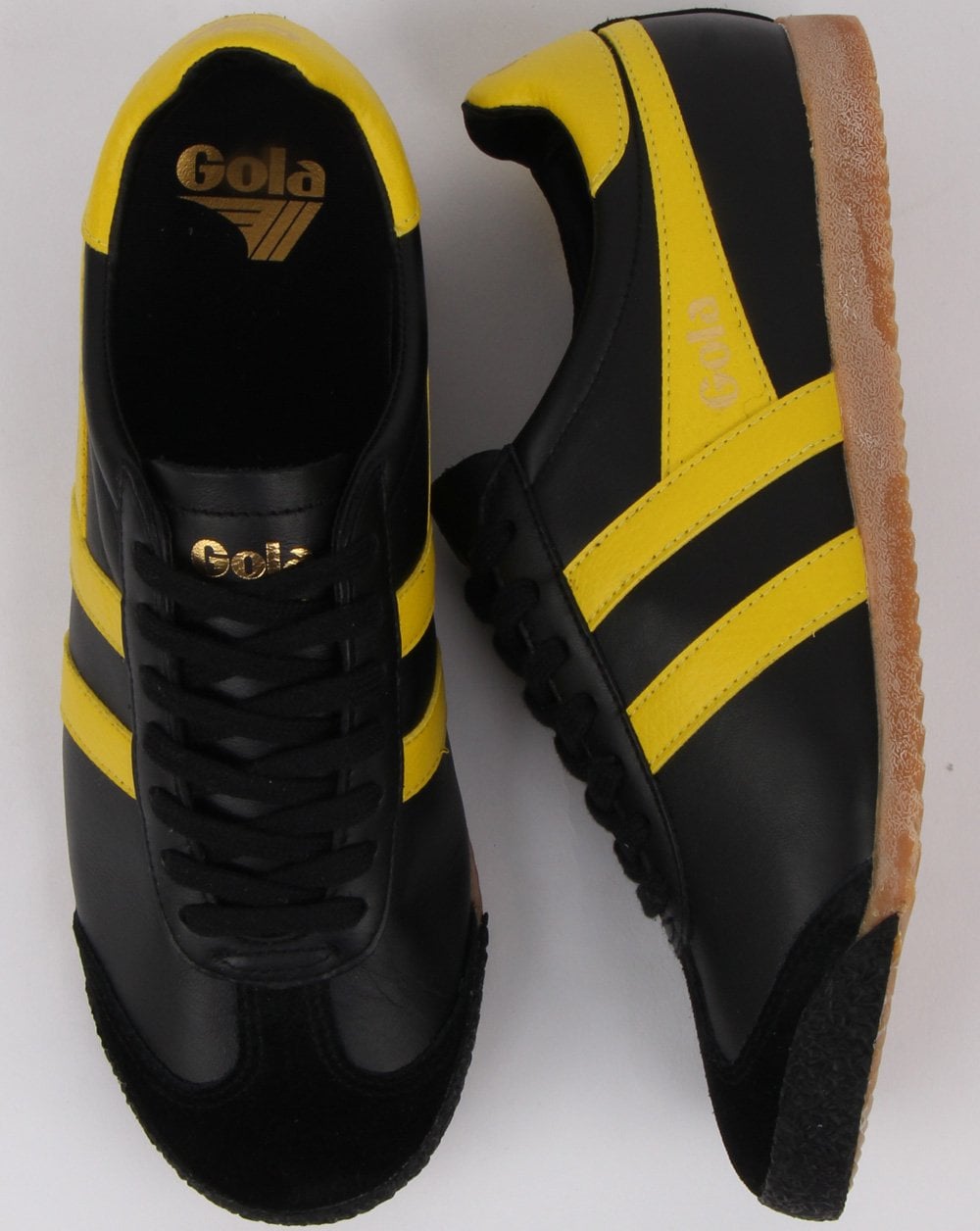 Gola Harrier 60er-70er Ledersneaker Schwarz/Gelb