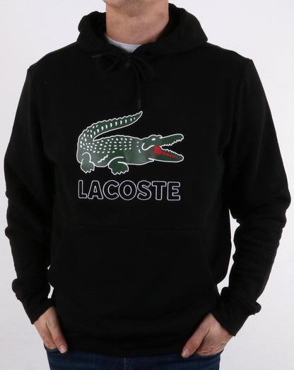 Lacoste – Schwarzes Sweatshirt mit Kapuze und Logo