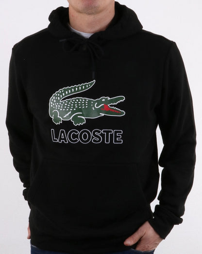 Lacoste – Schwarzes Sweatshirt mit Kapuze und Logo