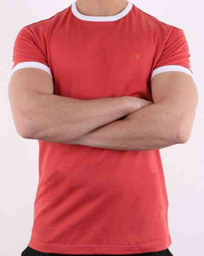 Farah Groves Ringer T-Shirt Roter Mantel