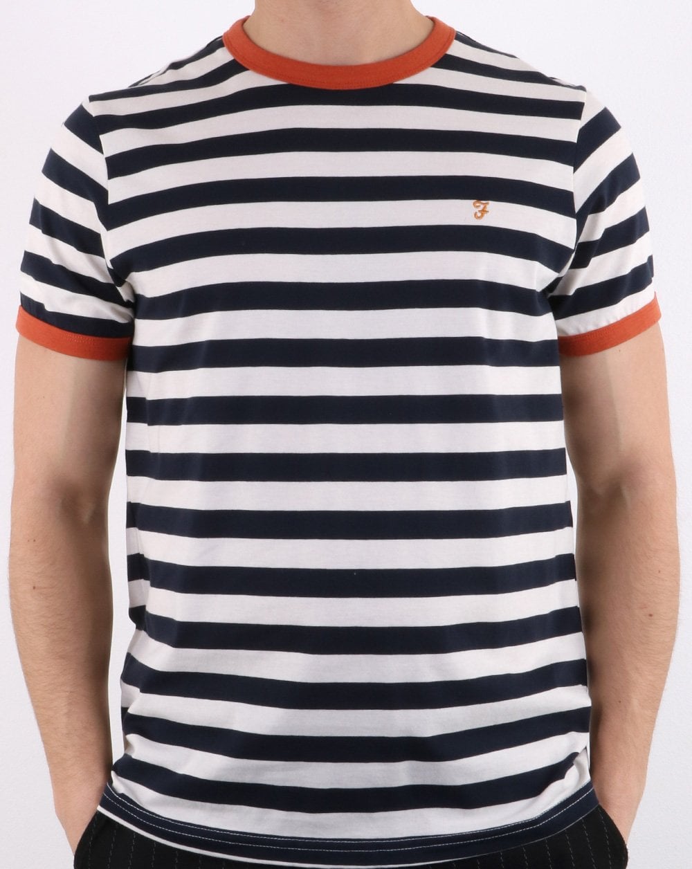 Farah – Belgrove – Gestreiftes T-Shirt in Marineblau