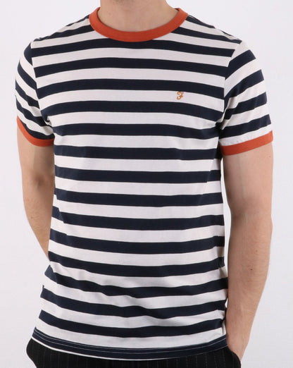 Farah – Belgrove – Gestreiftes T-Shirt in Marineblau