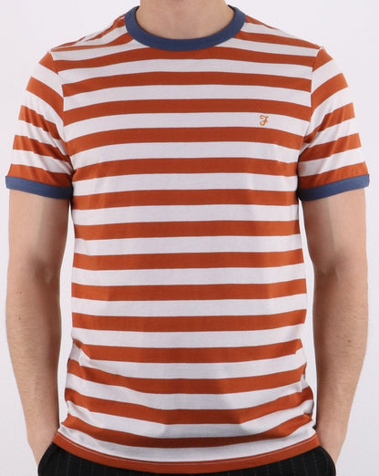 Farah – Belgrove – Gestreiftes T-Shirt in Rostrot