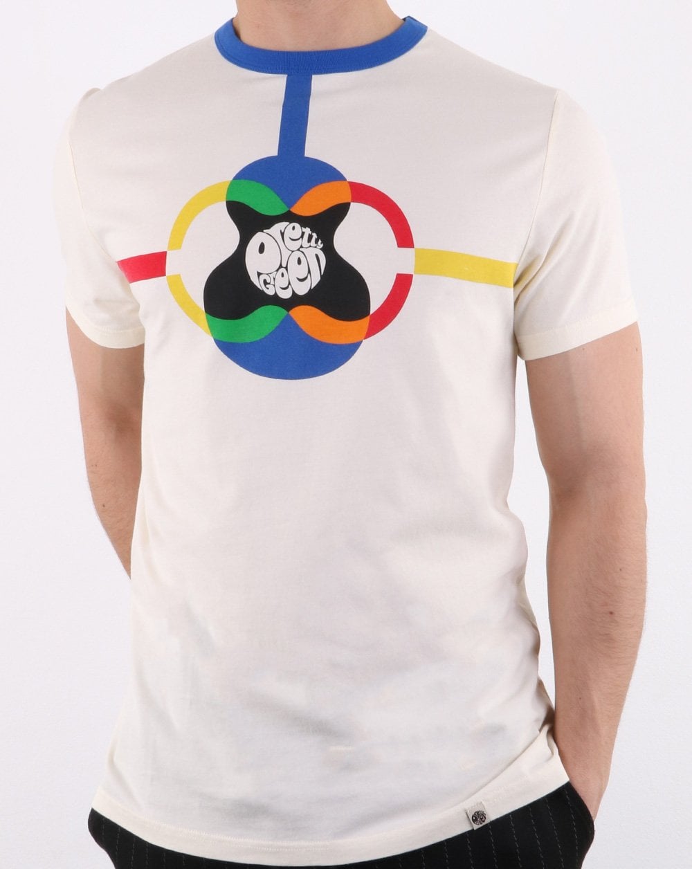 Pretty Green – T-Shirt mit kontrastierendem Halsausschnitt und Pg-Print in Off-White