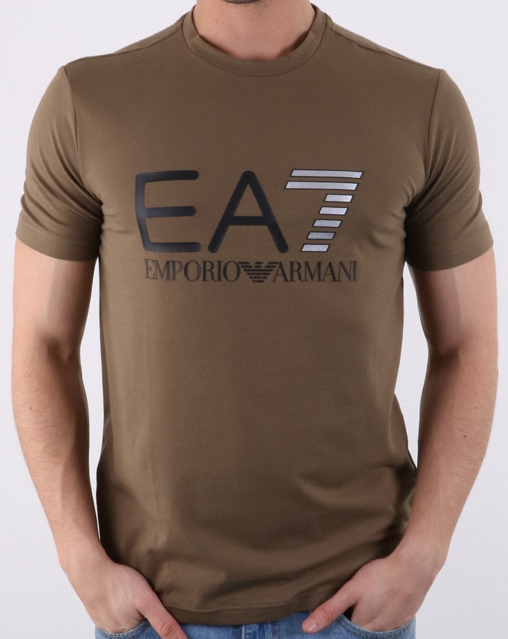 Emporio Armani EA7 Train Logo Series M Multicol Logo Tee Khaki Grün