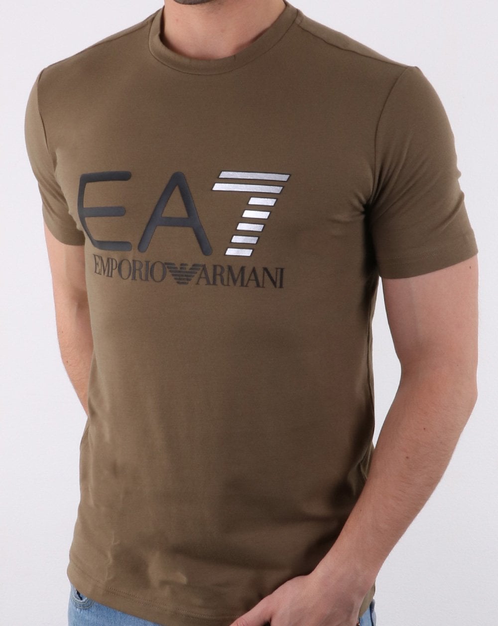Emporio Armani EA7 Train Logo Series M Multicol Logo Tee Khaki Grün