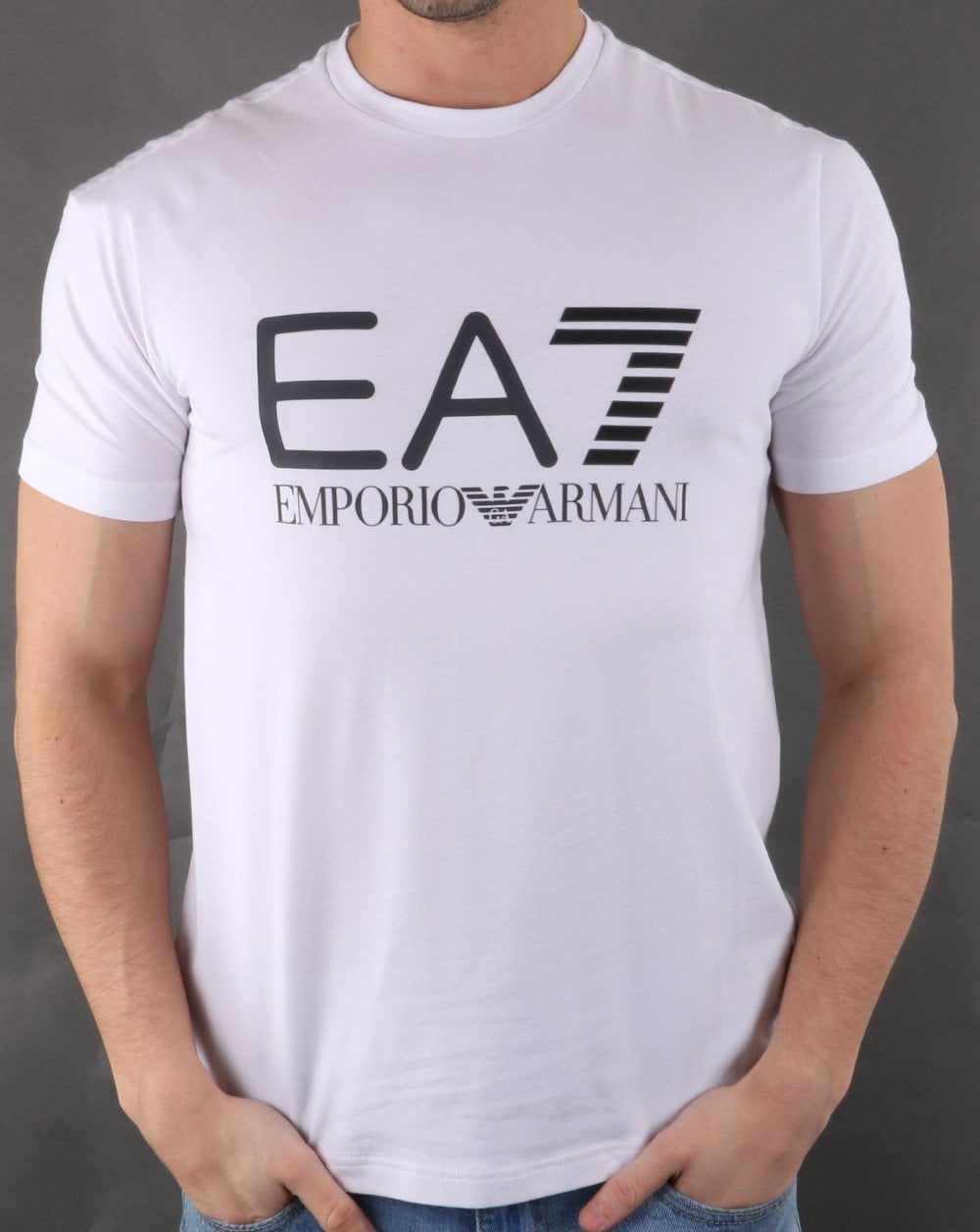 Emporio Armani – EA7 – Weißes T-Shirt mit großem Logo