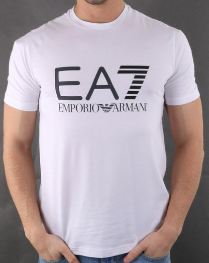 Emporio Armani – EA7 – Weißes T-Shirt mit großem Logo