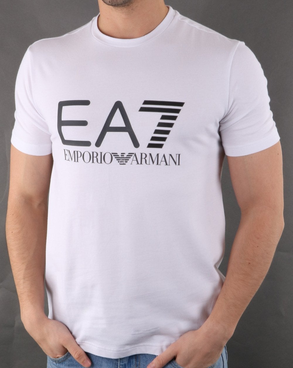 Emporio Armani – EA7 – Weißes T-Shirt mit großem Logo