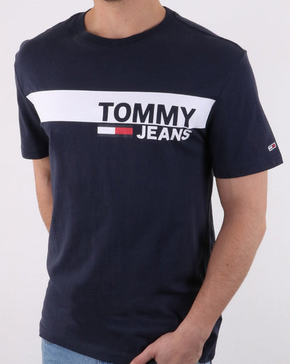 Tommy Hilfiger – T-Shirt mit Box-Logo in Marineblau