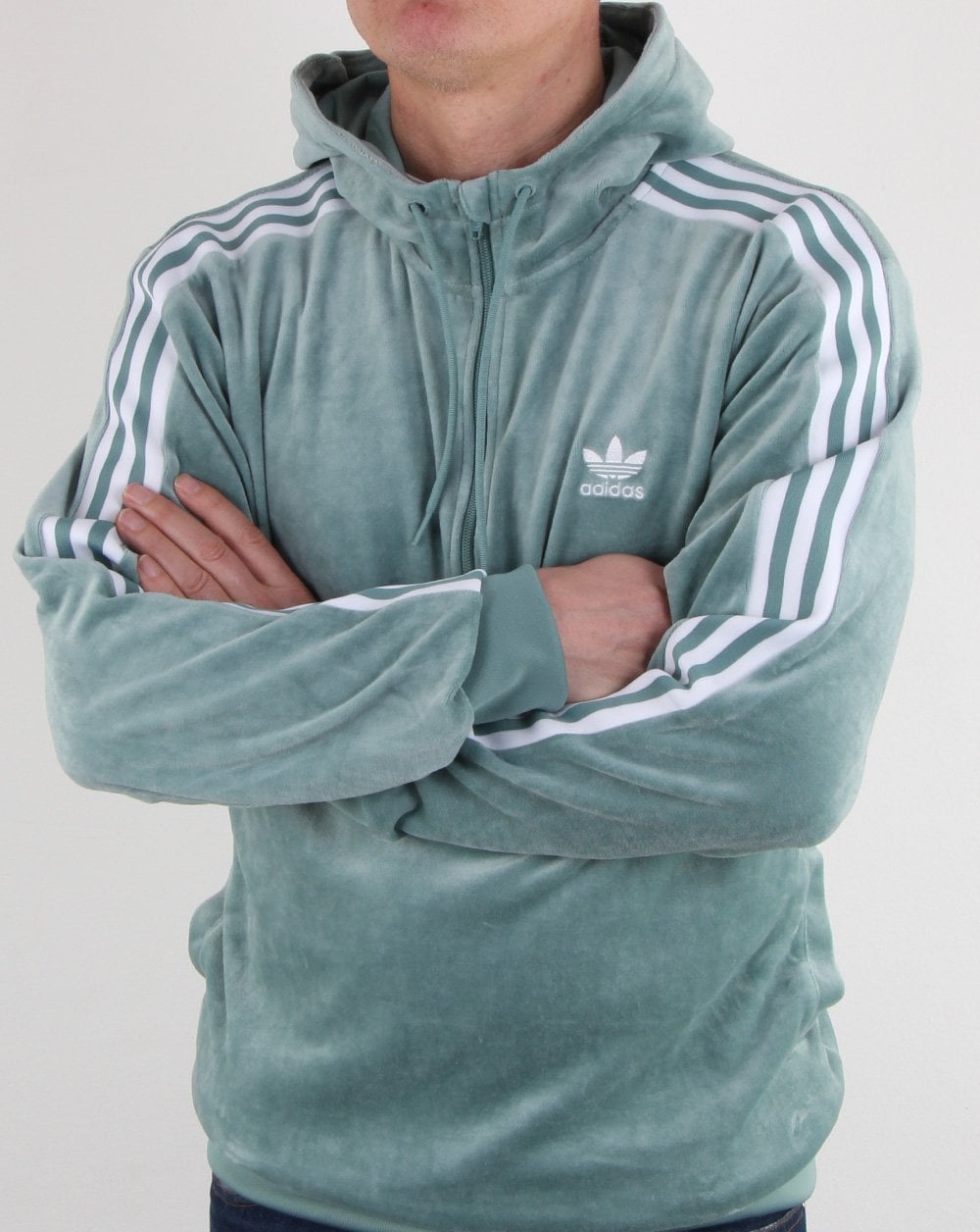 Adidas Originals Velour Half Zip Hoody Vapour Green