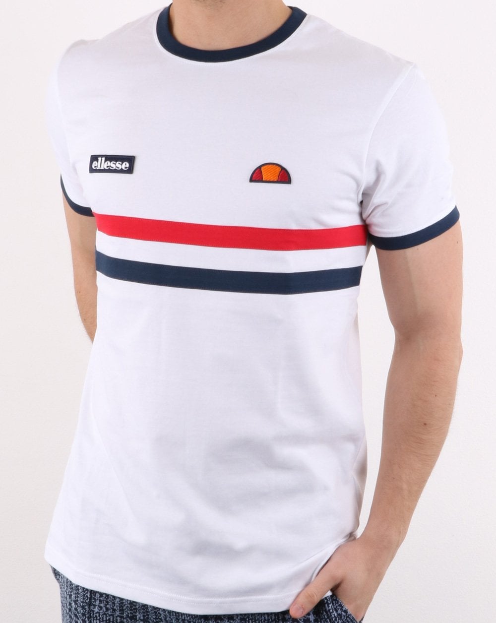 Ellesse – T-Shirt mit zwei Streifen in Weiß