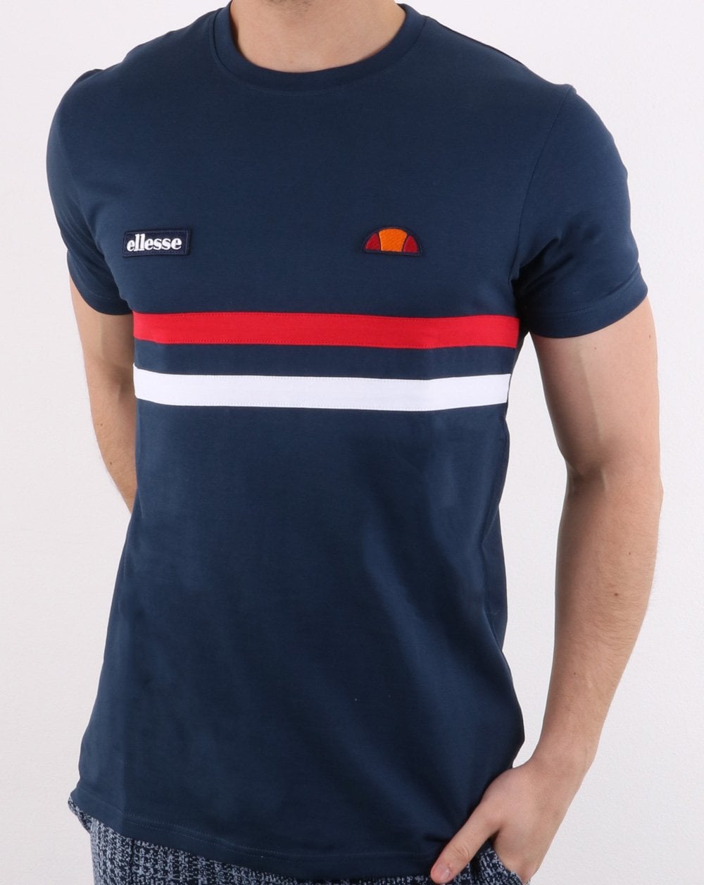 Ellesse – T-Shirt mit zwei Streifen, Marineblau
