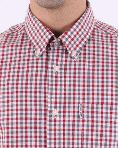 Ben Sherman House – Kurzärmliges Hemd mit Vichy-Karomuster in Off-White