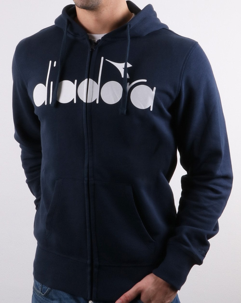 Diadora – Kapuzenpullover mit durchgehendem Reißverschluss und Logo in Blau