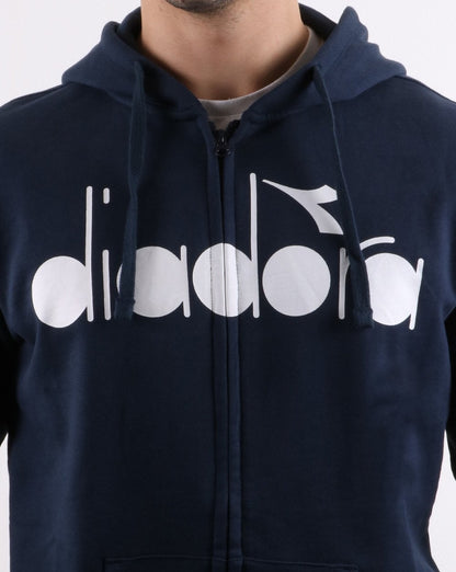 Diadora – Kapuzenpullover mit durchgehendem Reißverschluss und Logo in Blau