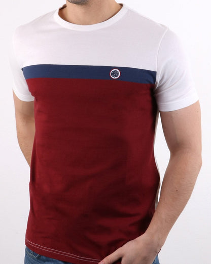 Pretty Green – T-Shirt mit Farbblock-Muster vorne, Burgunderrot