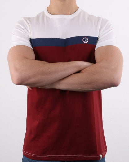 Pretty Green – T-Shirt mit Farbblock-Muster vorne, Burgunderrot