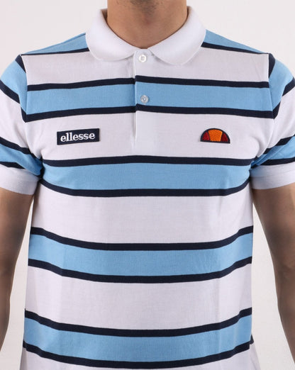 Ellesse – Poloshirt mit kräftigen Streifen, Weiß/Himmelblau/Marineblau