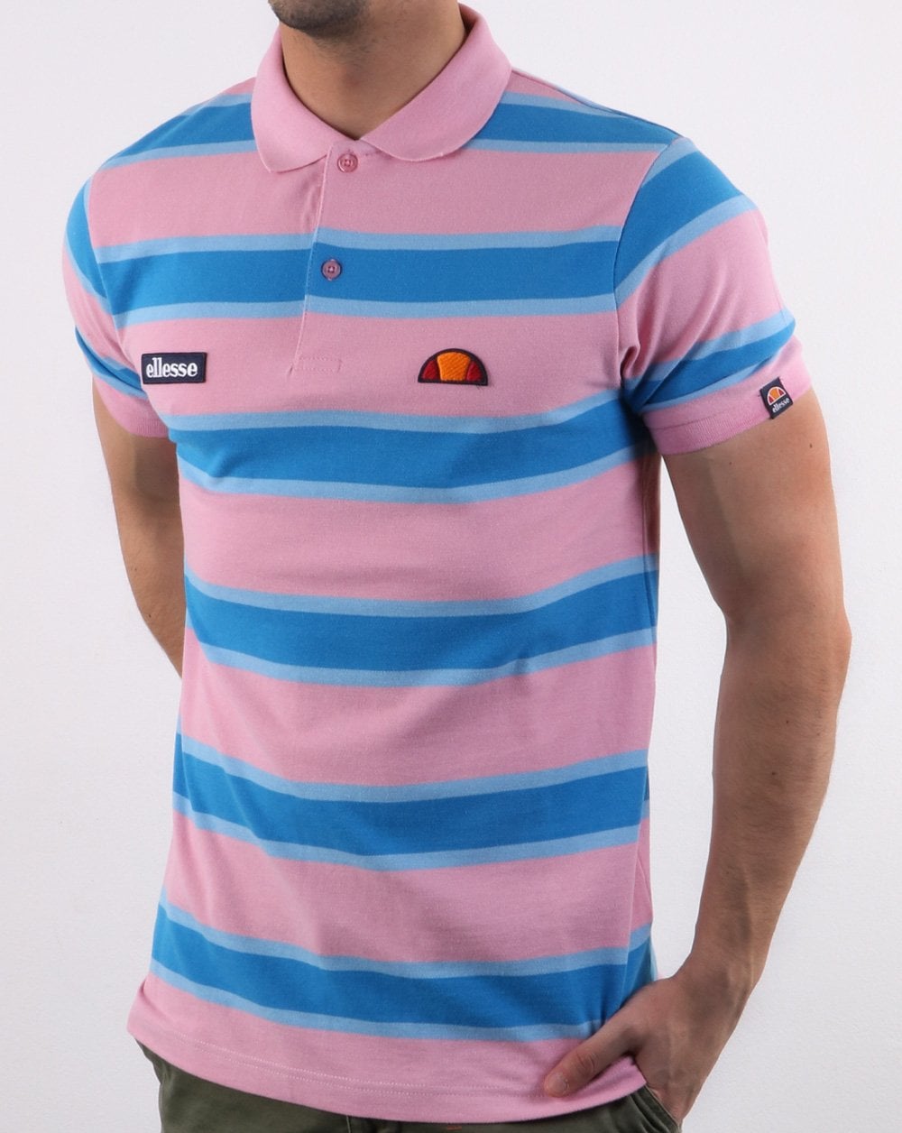 Ellesse Block Stripe Polo Shirt Pink / Blue