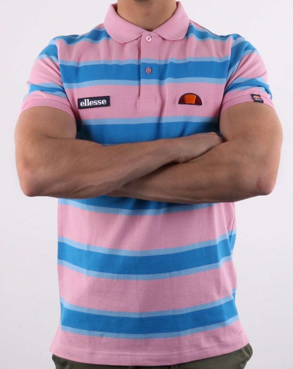Ellesse Block Stripe Polo Shirt Pink / Blue