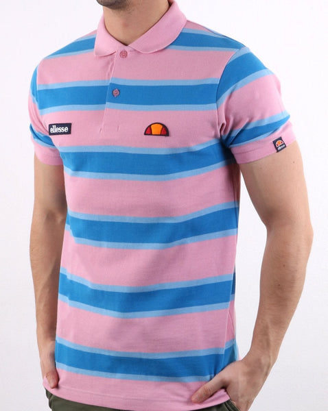 Ellesse Block Stripe Polo Shirt Pink / Blue