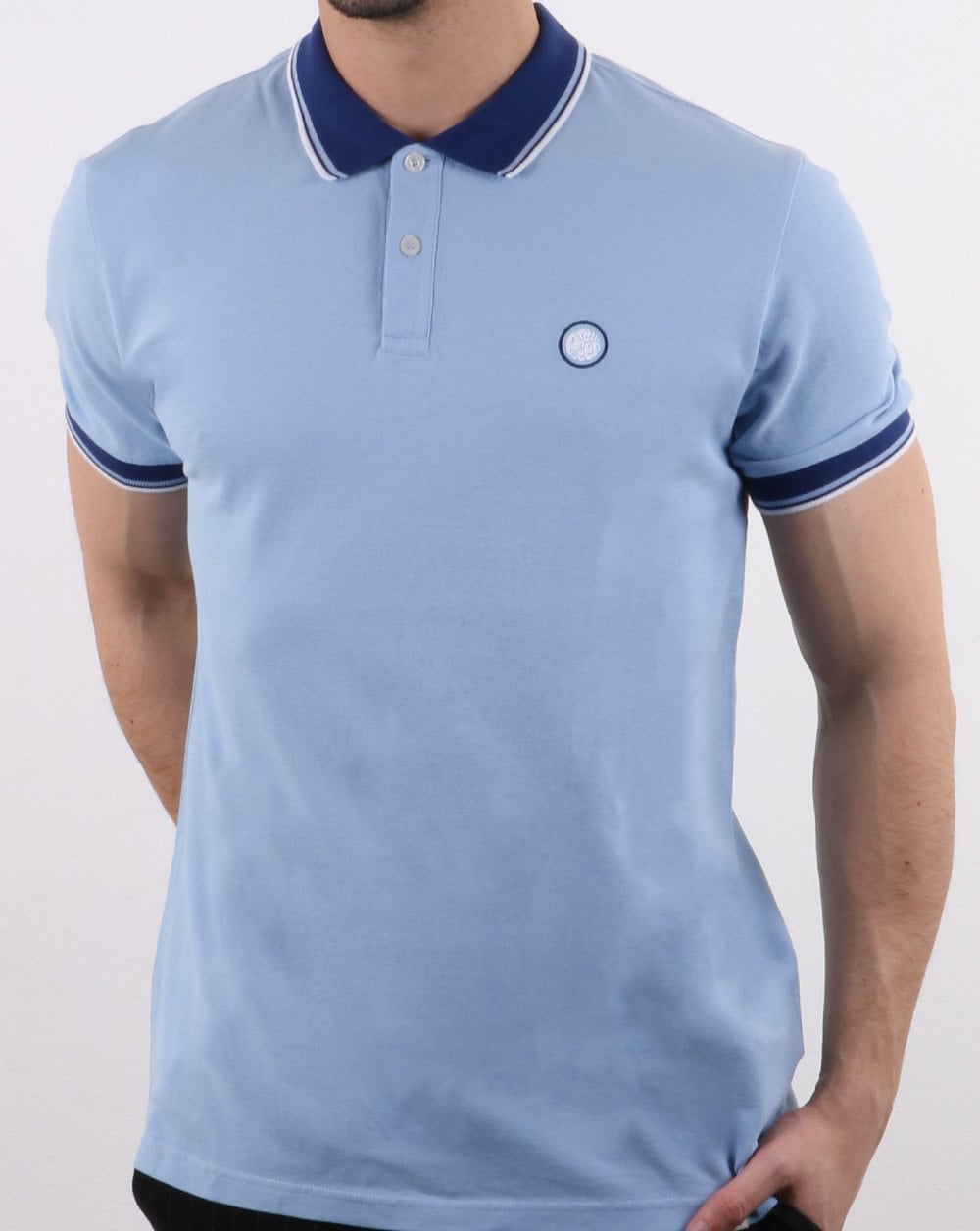 Pretty Green Piqué-Poloshirt mit Streifen in Hellblau
