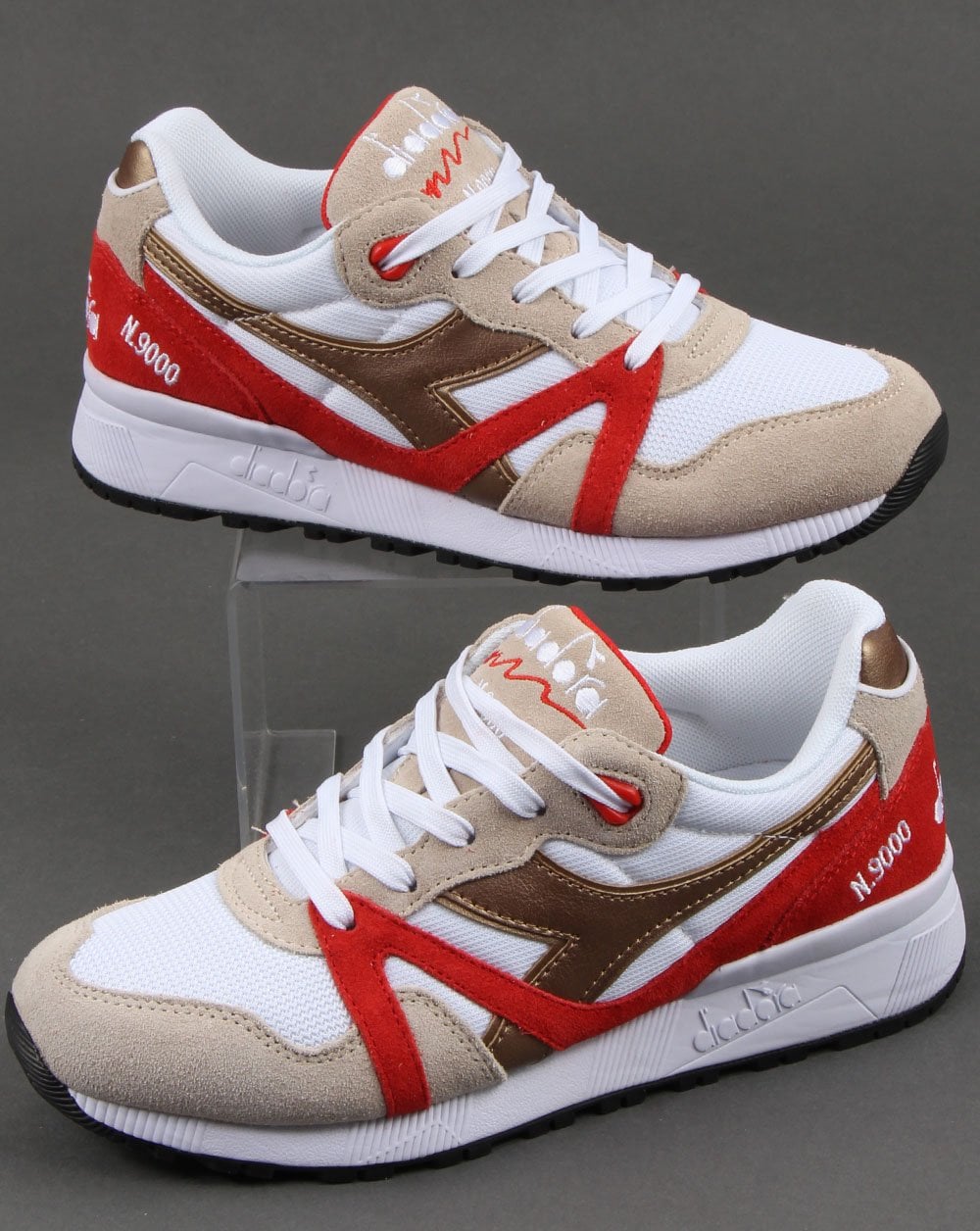 Diadora N9000 Spark Trainers White/Red/Gold