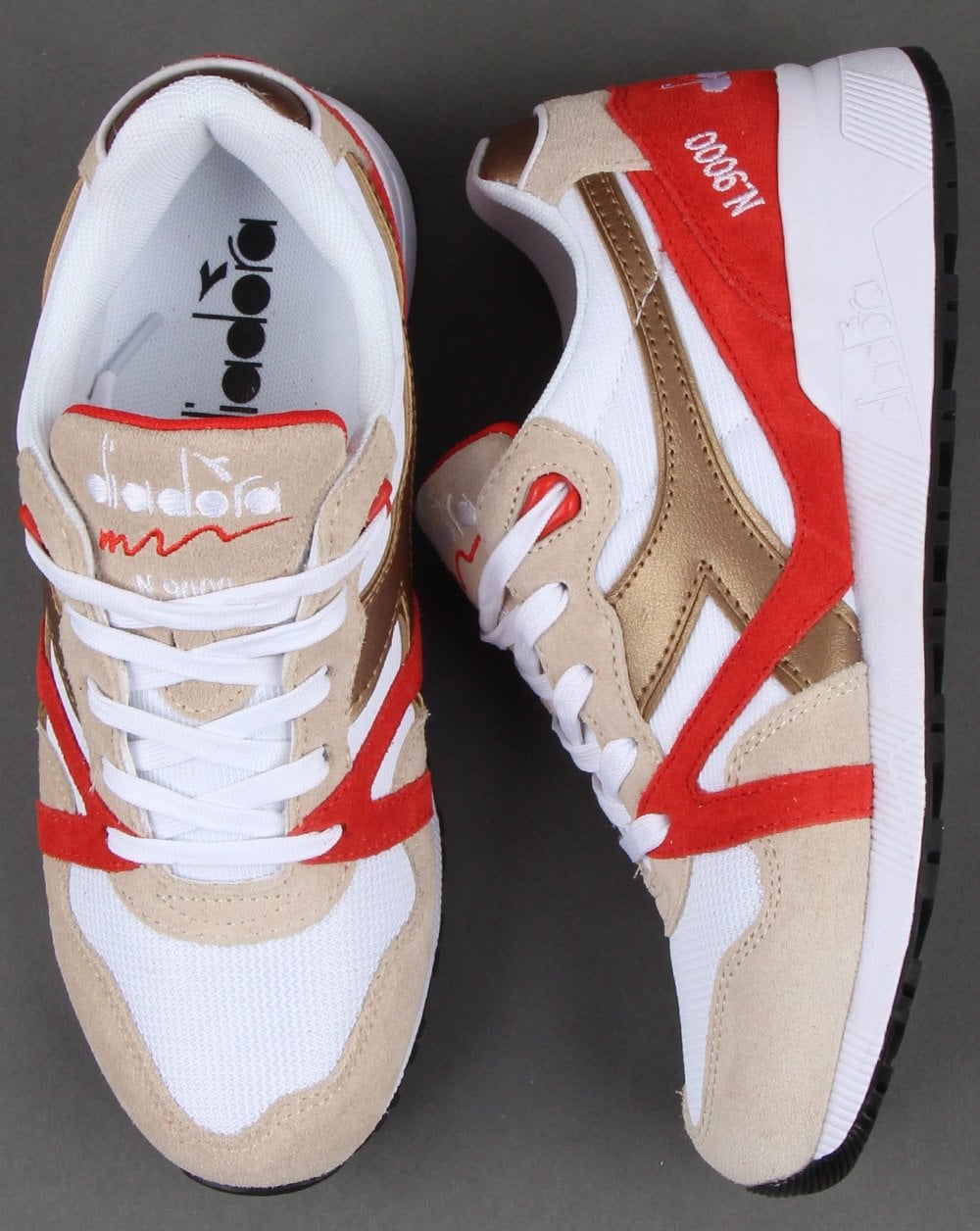 Diadora N9000 Spark Trainers White/Red/Gold