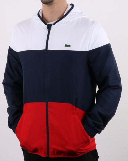 Lacoste Kapuzenjacke Weiß/Marineblau/Rot