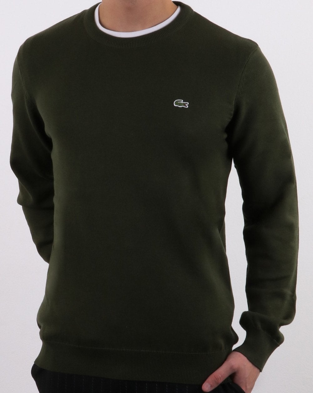 Lacoste Rundhalspullover Olivgrün